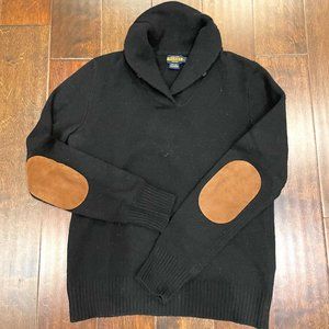 Ralph Lauren Rugby Black Wool Elbow Patch Sweater | Size Large